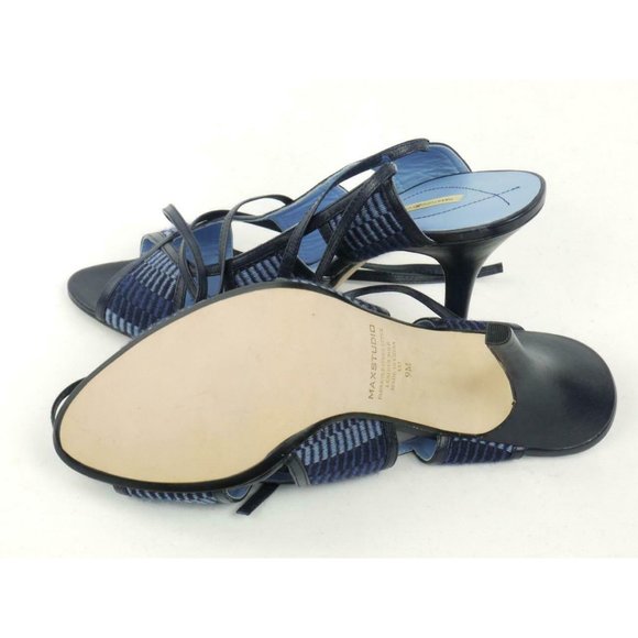NEW MAX STUDIO Sz 9 M Strappy Stiletto Heels Leather & Fabric Cutouts Wraparound - Picture 6 of 7